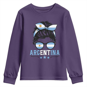 Argentina Messy Bun Proud Argentinian Flag Youth Sweatshirt TS14 Purple Print Your Wear