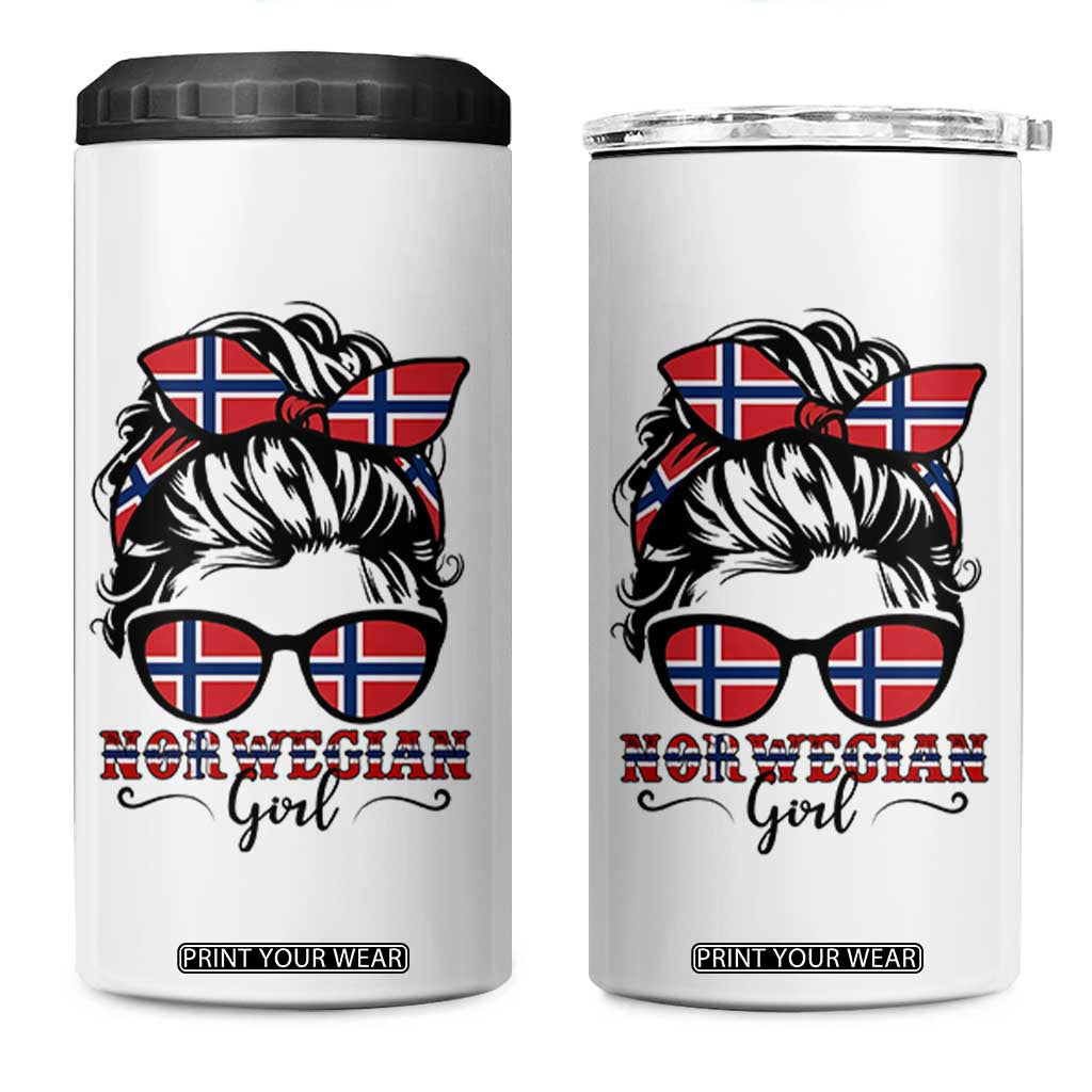 Norway Messy Bun Girl Norwegian Flag 4 in 1 Can Cooler Tumbler TS14 One Size: 16 oz White Print Your Wear