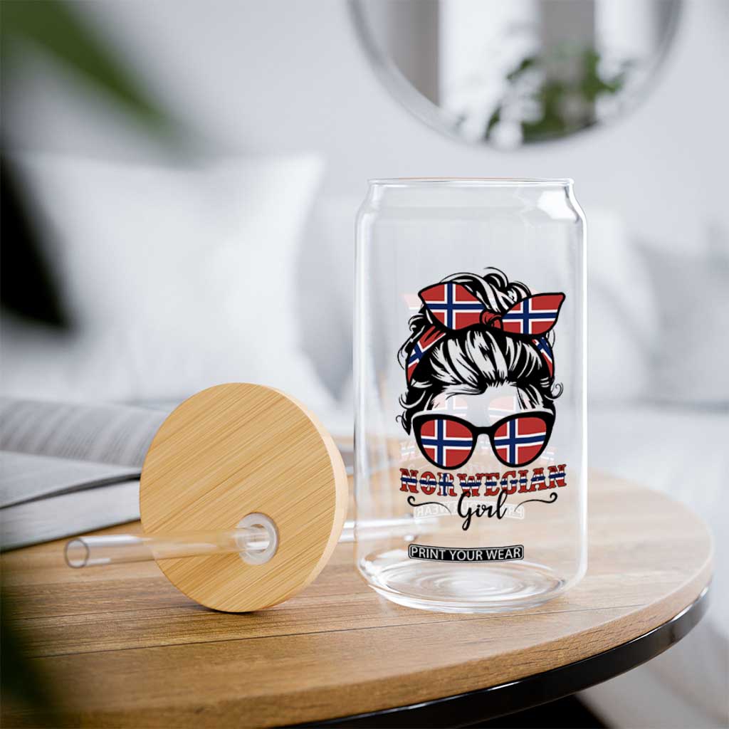 Norway Messy Bun Girl Norwegian Flag Glass Can TS14 Print Your Wear