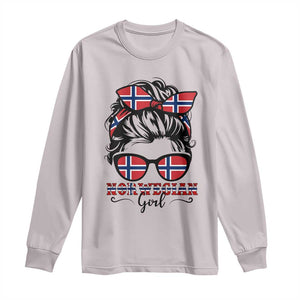 Norway Messy Bun Girl Norwegian Flag Long Sleeve Shirt TS14 S Ice Gray Print Your Wear