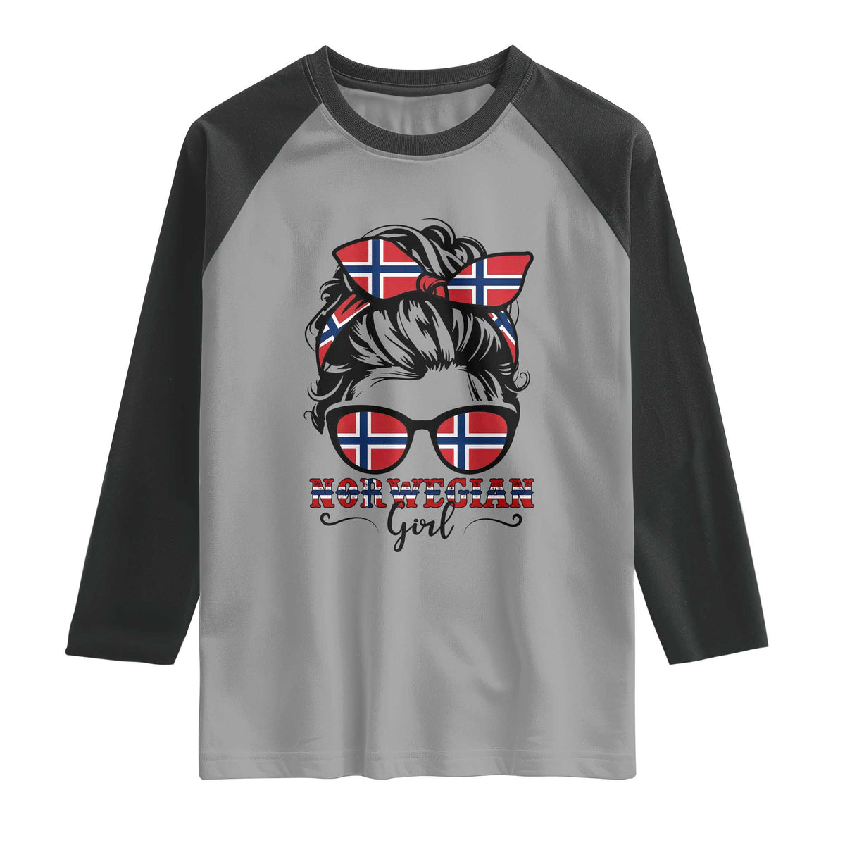Norway Messy Bun Girl Norwegian Flag Raglan Shirt TS14 Sport Gray Black Print Your Wear