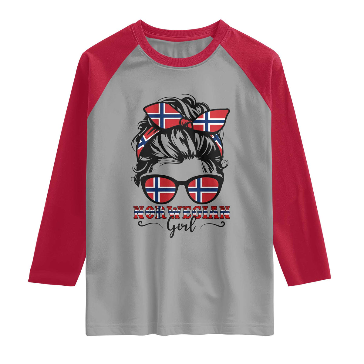 Norway Messy Bun Girl Norwegian Flag Raglan Shirt TS14 Sport Gray Red Print Your Wear