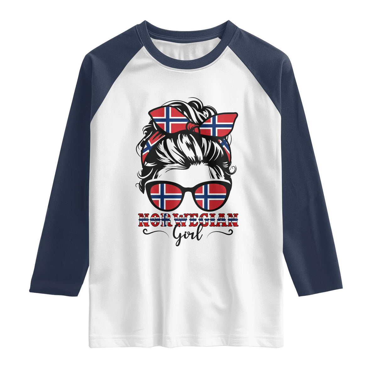 Norway Messy Bun Girl Norwegian Flag Raglan Shirt TS14 XS White Navy Print Your Wear