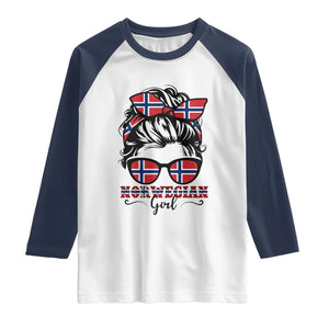 Norway Messy Bun Girl Norwegian Flag Raglan Shirt TS14 XS White Navy Print Your Wear