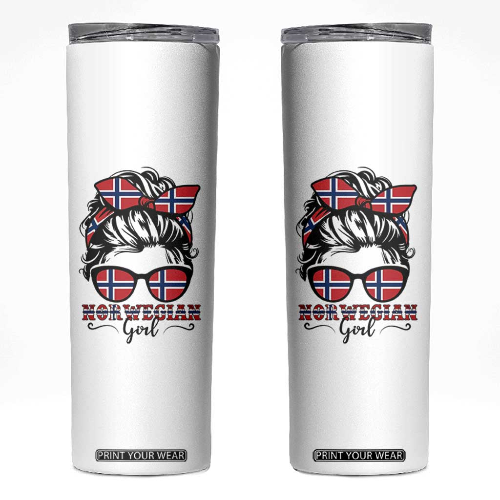 Norway Messy Bun Girl Norwegian Flag Skinny Tumbler TS14 White Print Your Wear
