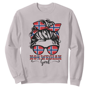 Norway Messy Bun Girl Norwegian Flag Sweatshirt TS14 S Ice Gray Print Your Wear