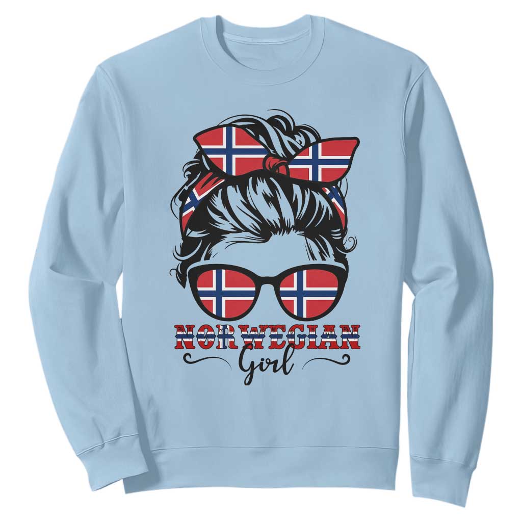 Norway Messy Bun Girl Norwegian Flag Sweatshirt TS14 Light Blue Print Your Wear