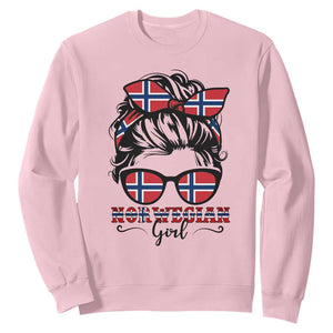 Norway Messy Bun Girl Norwegian Flag Sweatshirt TS14 Light Pink Print Your Wear