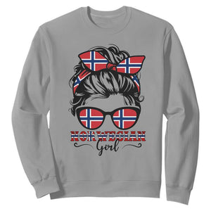 Norway Messy Bun Girl Norwegian Flag Sweatshirt TS14 Sport Gray Print Your Wear