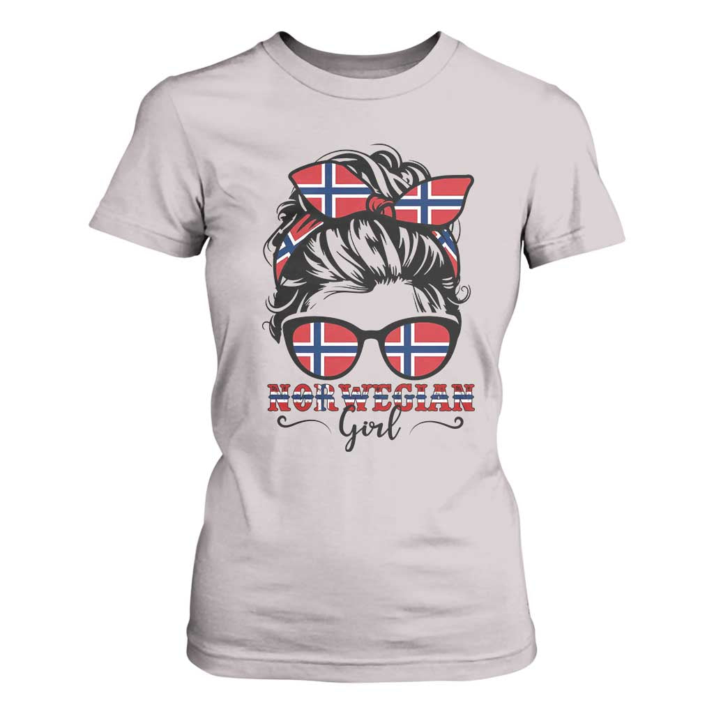 Norway Messy Bun Girl Norwegian Flag T Shirt For Women TS14 Ice Gray Print Your Wear