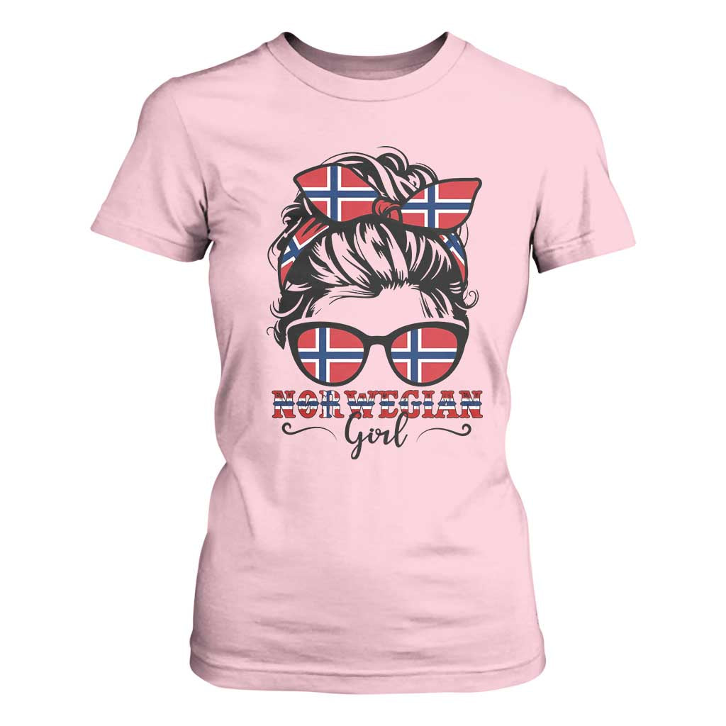 Norway Messy Bun Girl Norwegian Flag T Shirt For Women TS14 Light Pink Print Your Wear