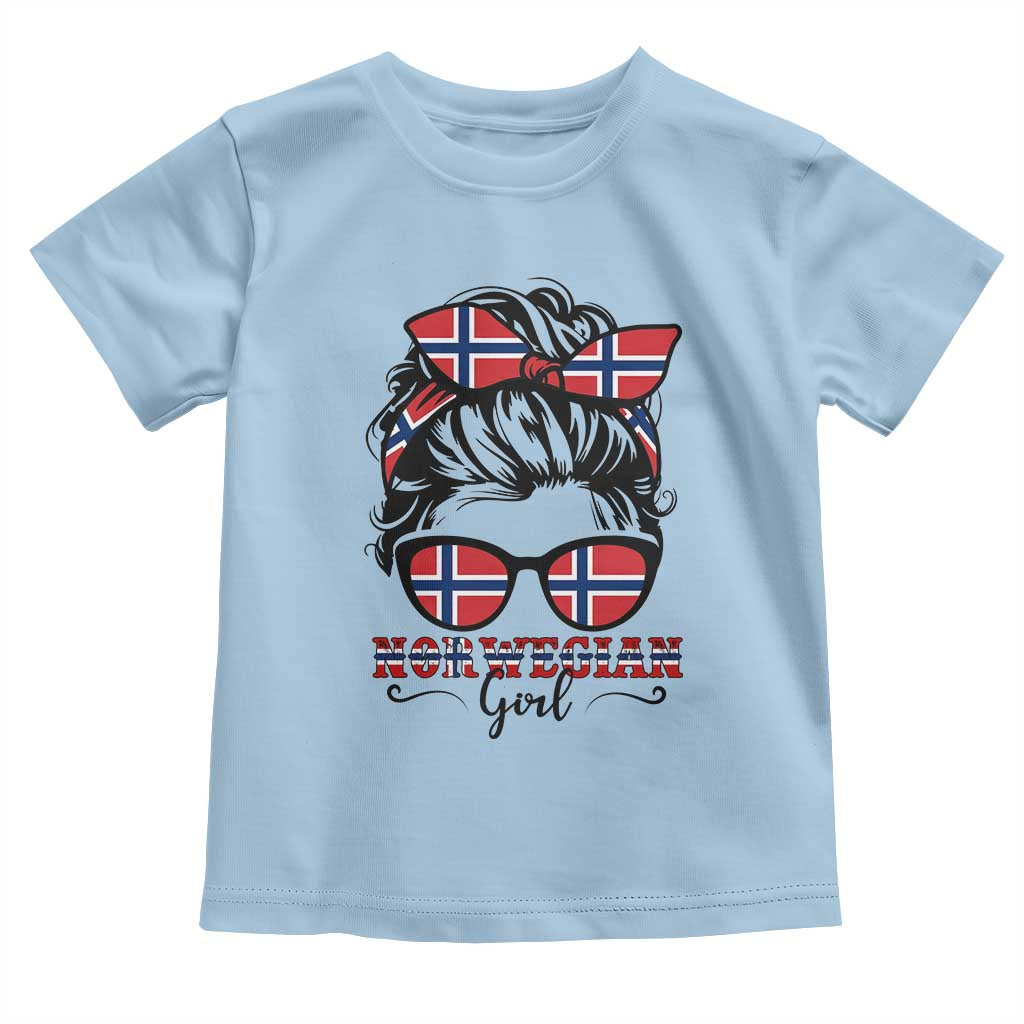Norway Messy Bun Girl Norwegian Flag Toddler T Shirt TS14 Light Blue Print Your Wear