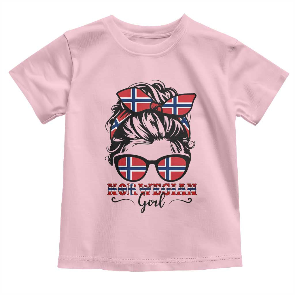 Norway Messy Bun Girl Norwegian Flag Toddler T Shirt TS14 Light Pink Print Your Wear