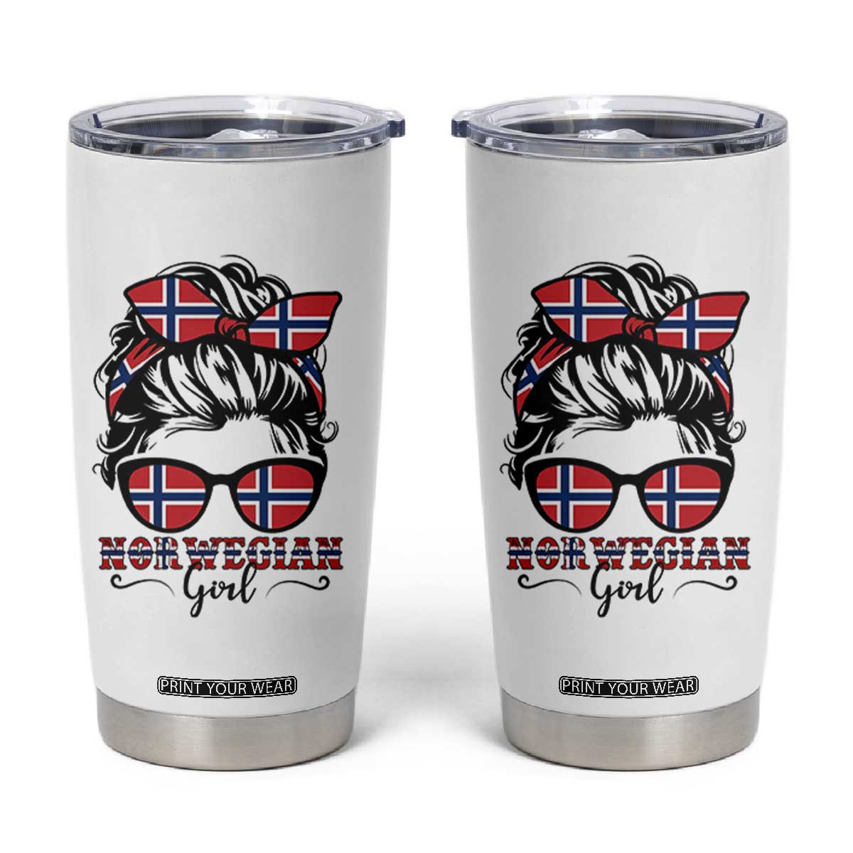 Norway Messy Bun Girl Norwegian Flag Tumbler Cup TS14 White Print Your Wear