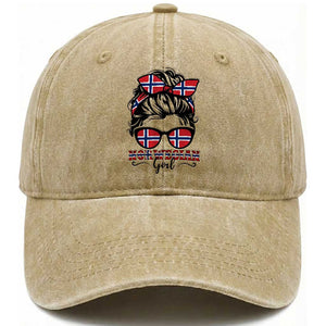 Norway Messy Bun Girl Norwegian Flag Washed Cotton Baseball Cap TS14 Print Your Wear