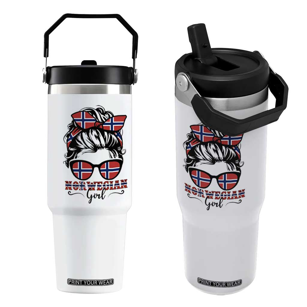 Norway Messy Bun Girl Norwegian Flag Flip Straw Tumbler TS14 One Size: 30 oz White Print Your Wear
