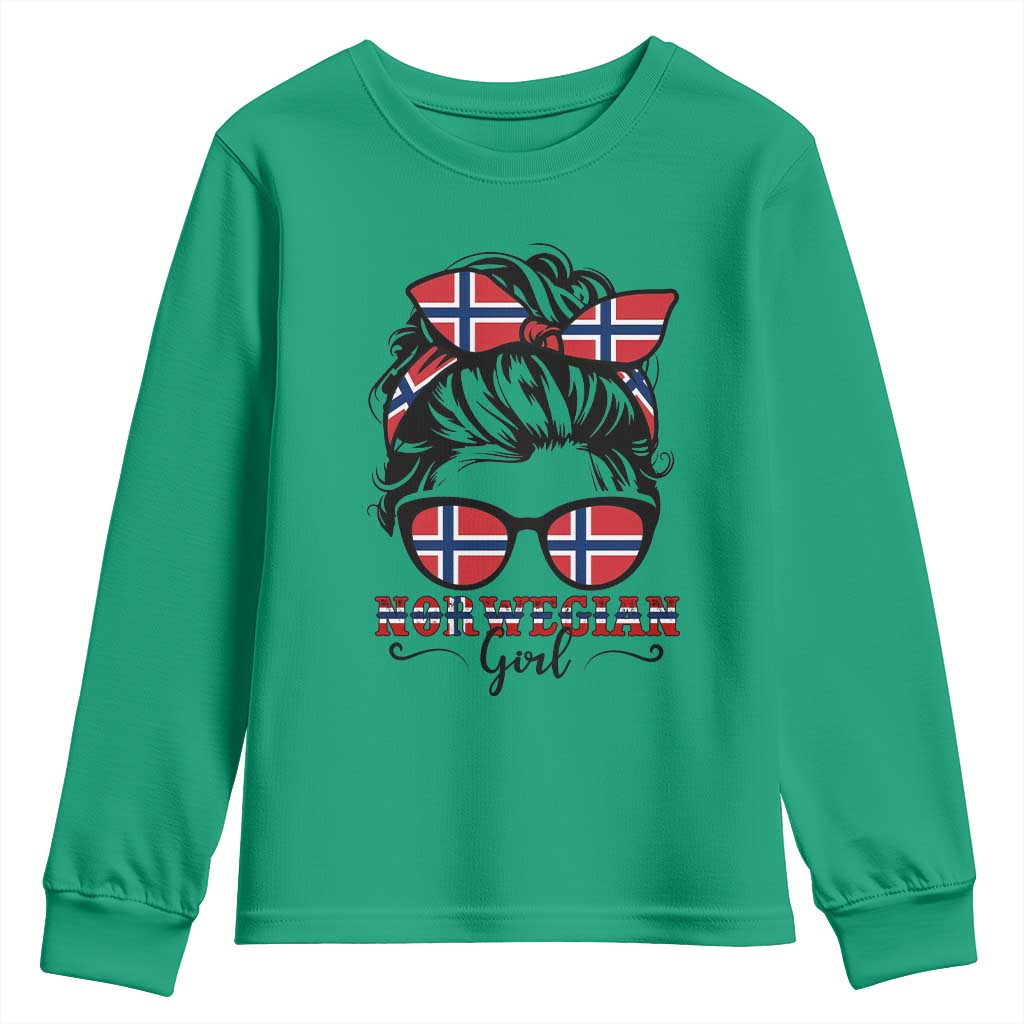 Norway Messy Bun Girl Norwegian Flag Youth Sweatshirt TS14 Irish Green Print Your Wear