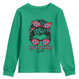 Norway Messy Bun Girl Norwegian Flag Youth Sweatshirt TS14 Irish Green Print Your Wear