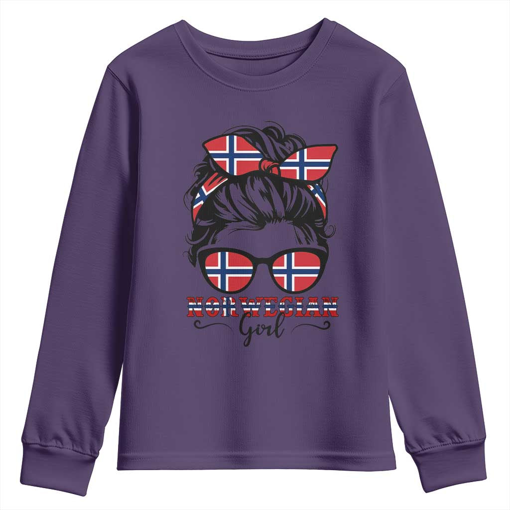 Norway Messy Bun Girl Norwegian Flag Youth Sweatshirt TS14 Purple Print Your Wear
