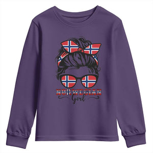 Norway Messy Bun Girl Norwegian Flag Youth Sweatshirt TS14 Purple Print Your Wear