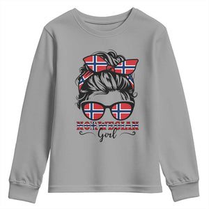 Norway Messy Bun Girl Norwegian Flag Youth Sweatshirt TS14 Sport Gray Print Your Wear