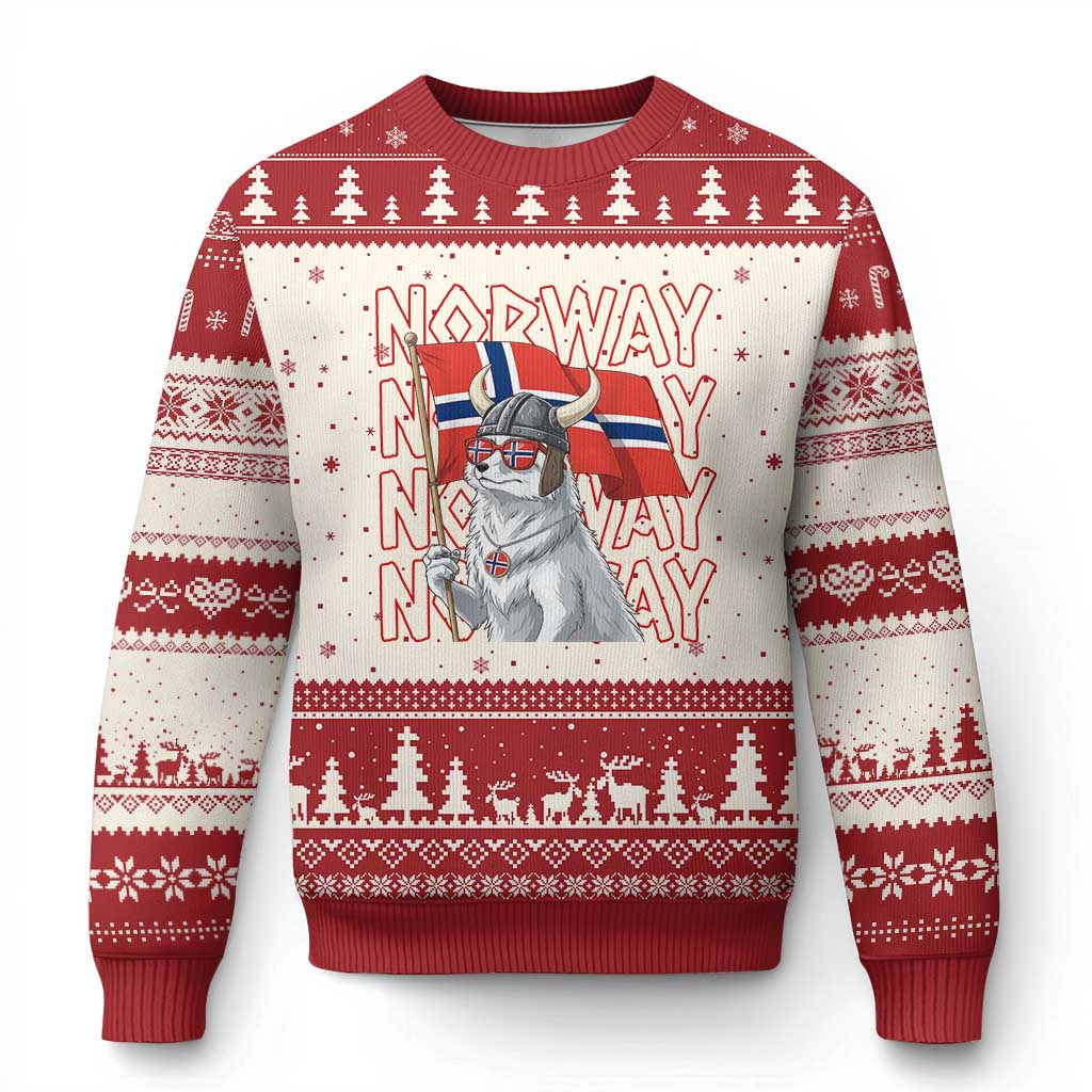 Norwegian Forest Cat Norway Flag Norge Pride Ugly Christmas Sweater TS14 Beige Red Print Your Wear