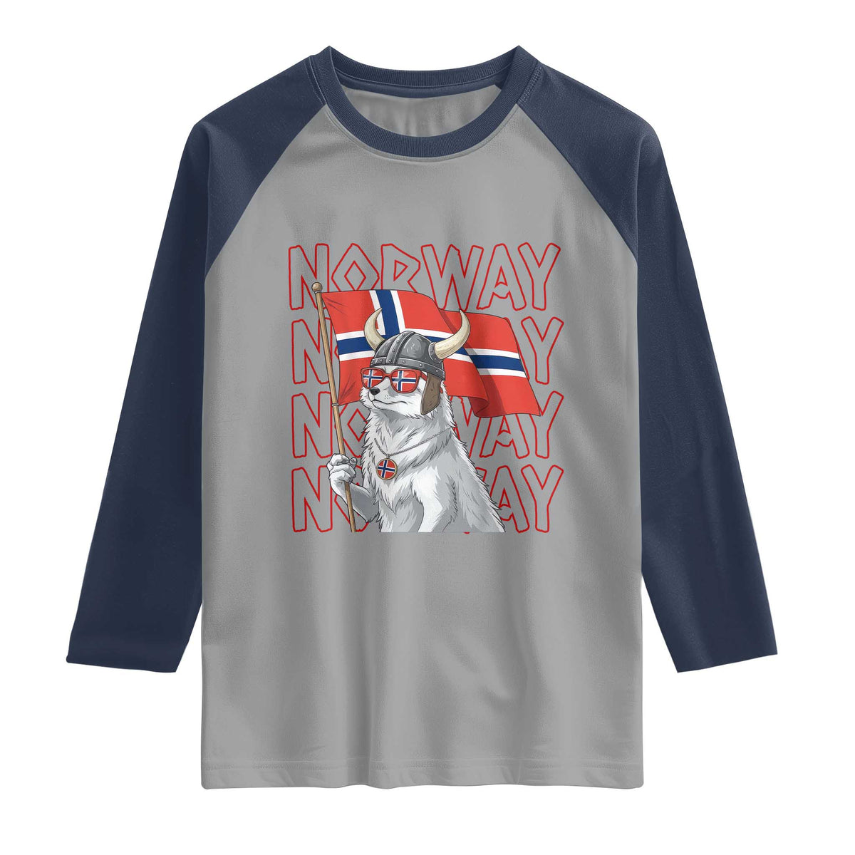 Norwegian Forest Cat Norway Flag Norge Pride Raglan Shirt TS14 Sport Gray Navy Print Your Wear