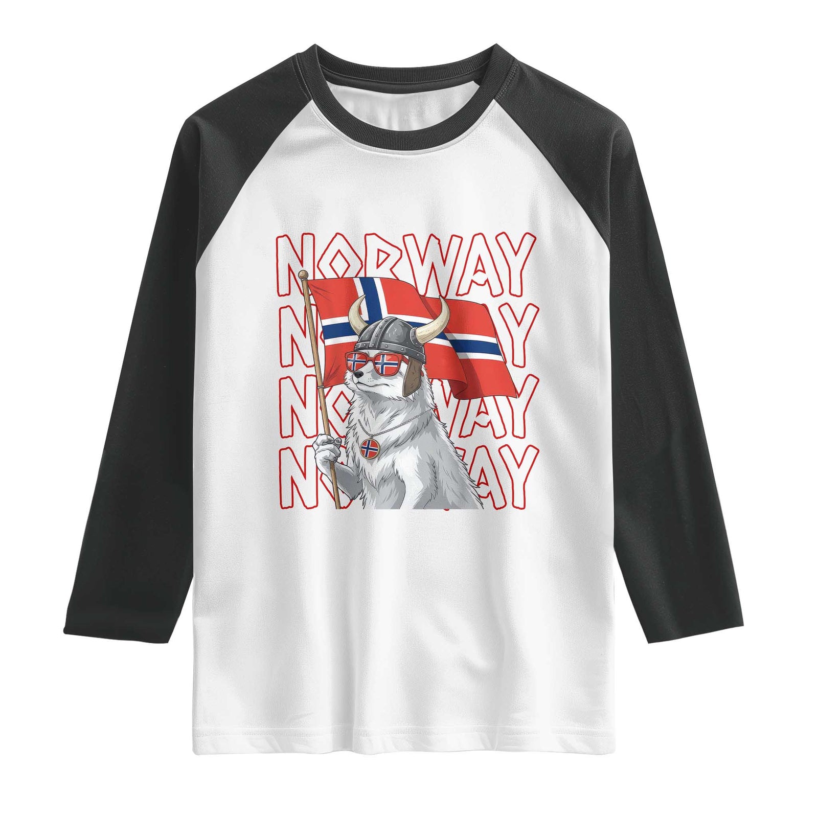Norwegian Forest Cat Norway Flag Norge Pride Raglan Shirt TS14 White Black Print Your Wear