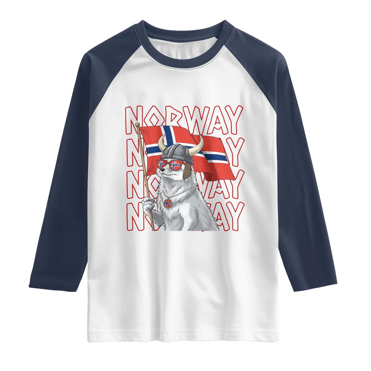 Norwegian Forest Cat Norway Flag Norge Pride Raglan Shirt TS14 XS White Navy Print Your Wear
