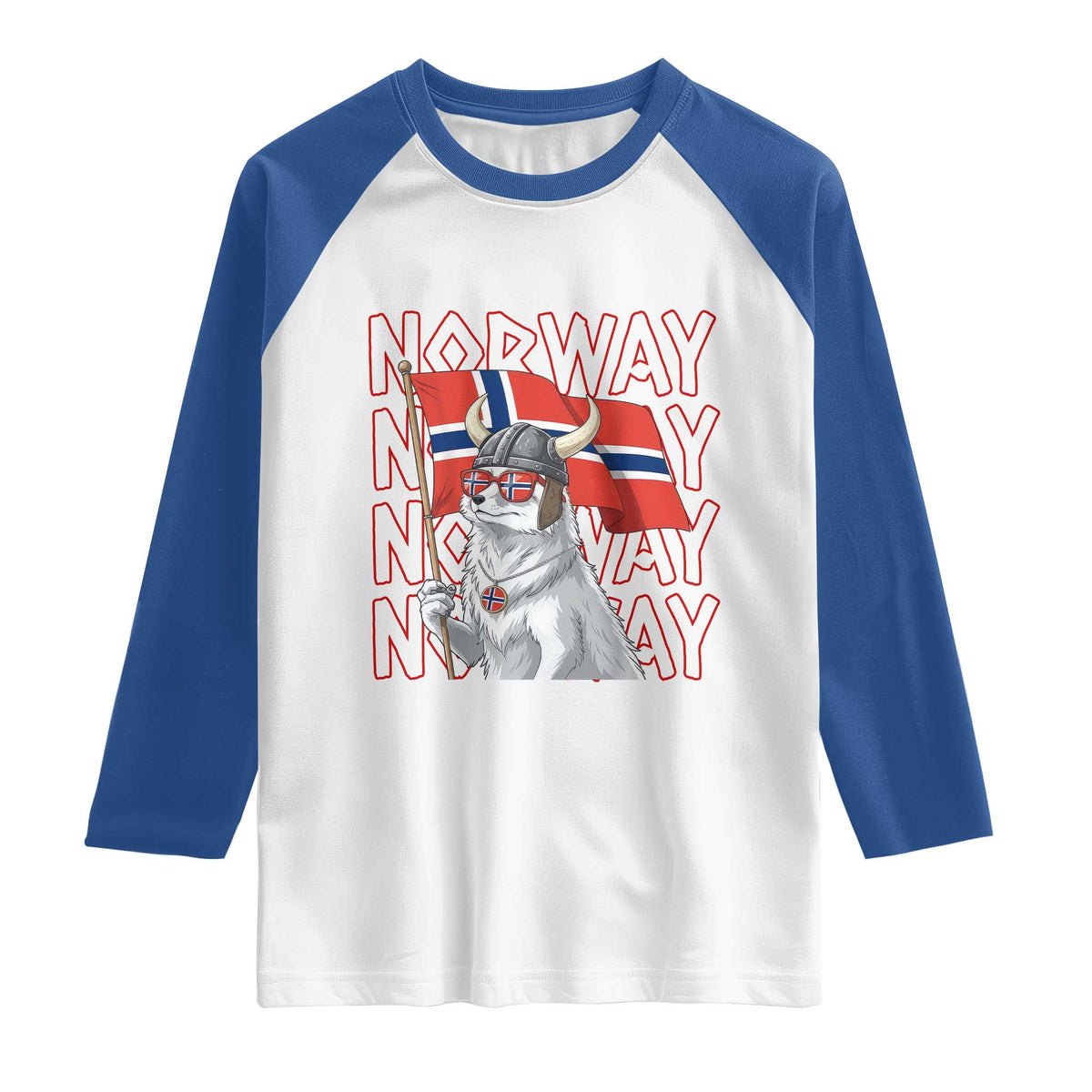 Norwegian Forest Cat Norway Flag Norge Pride Raglan Shirt TS14 White Royal Print Your Wear