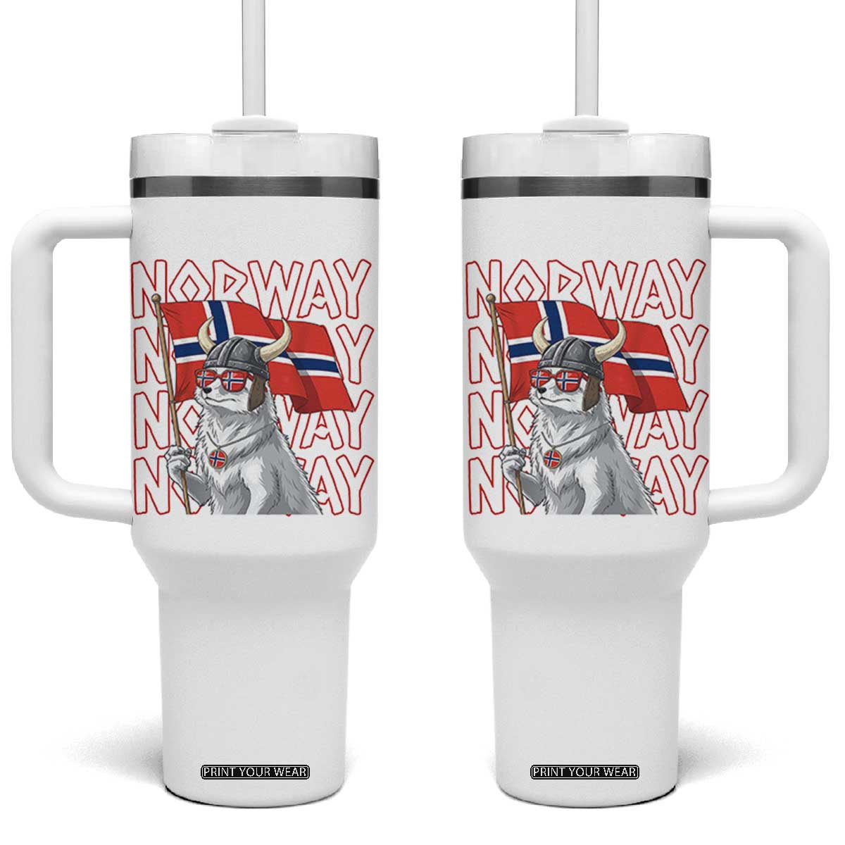 Norwegian Forest Cat Norway Flag Norge Pride Tumbler With Handle TS14 One Size: 40 oz White Print Your Wear