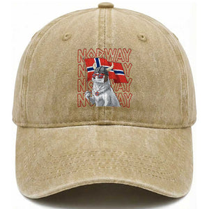 Norwegian Forest Cat Norway Flag Norge Pride Washed Cotton Baseball Cap TS14 Print Your Wear