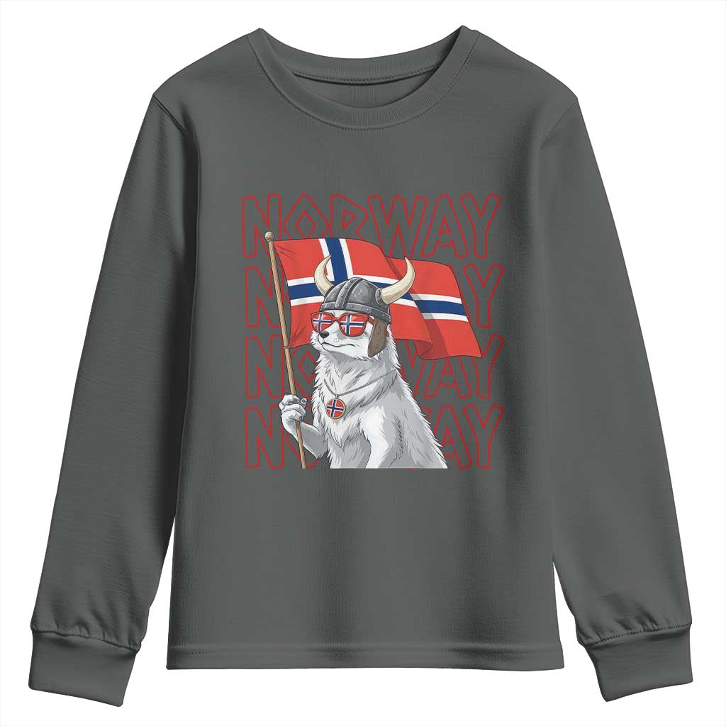 Norwegian Forest Cat Norway Flag Norge Pride Youth Sweatshirt TS14 Dark Heather Print Your Wear