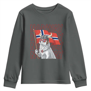 Norwegian Forest Cat Norway Flag Norge Pride Youth Sweatshirt TS14 Dark Heather Print Your Wear