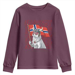 Norwegian Forest Cat Norway Flag Norge Pride Youth Sweatshirt TS14 Maroon Print Your Wear