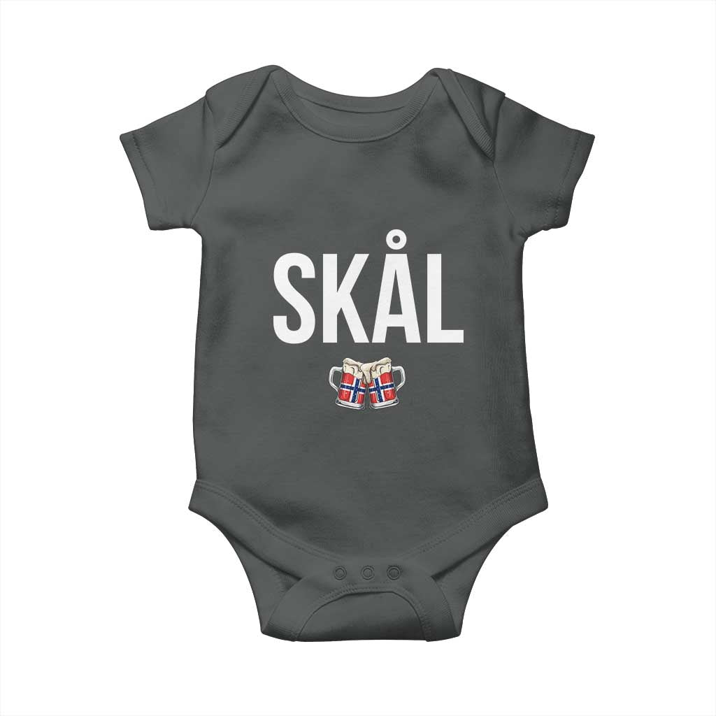 Skål Cheers in Norwegian Norway Baby Onesie Funny Drinking Beer Norwegian Scandinavian TS14 Dark Heather Print Your Wear