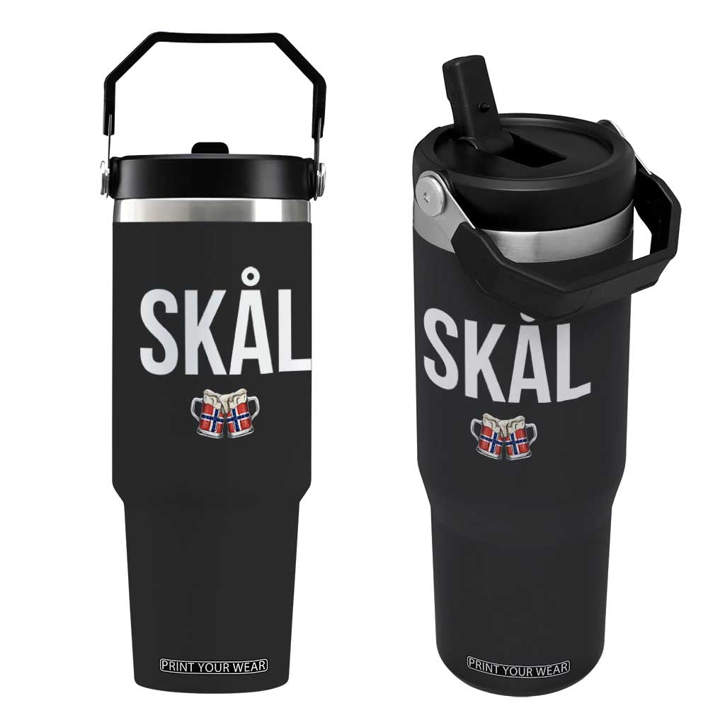 Skål Cheers in Norwegian Norway Flip Straw Tumbler Funny Drinking Beer Norwegian Scandinavian TS14 One Size: 30 oz Black Print Your Wear