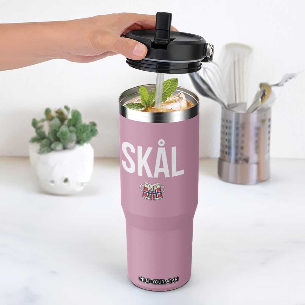 Skål Cheers in Norwegian Norway Flip Straw Tumbler Funny Drinking Beer Norwegian Scandinavian TS14 One Size: 30 oz Light Pink Print Your Wear