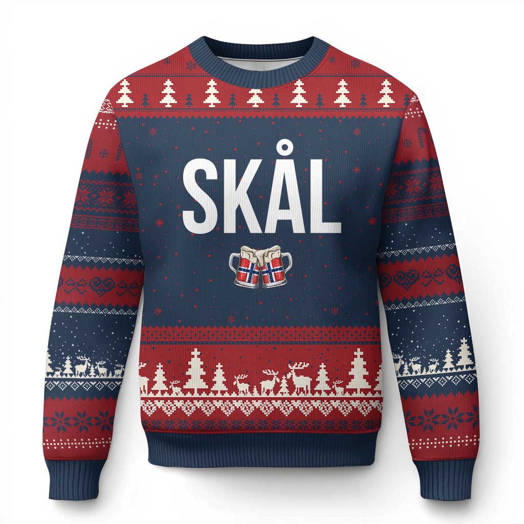 Skål Cheers in Norwegian Norway Ugly Christmas Sweater Funny Drinking Beer Norwegian Scandinavian TS14 Navy Red Print Your Wear