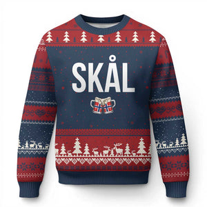 Skål Cheers in Norwegian Norway Ugly Christmas Sweater Funny Drinking Beer Norwegian Scandinavian TS14 Navy Red Print Your Wear