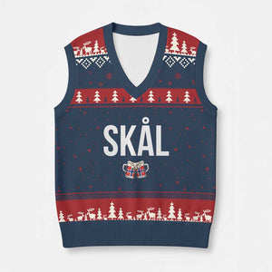 Skål Cheers in Norwegian Norway V-Neck Knit Sweater Vest Funny Drinking Beer Norwegian Scandinavian TS14 Navy Red Print Your Wear