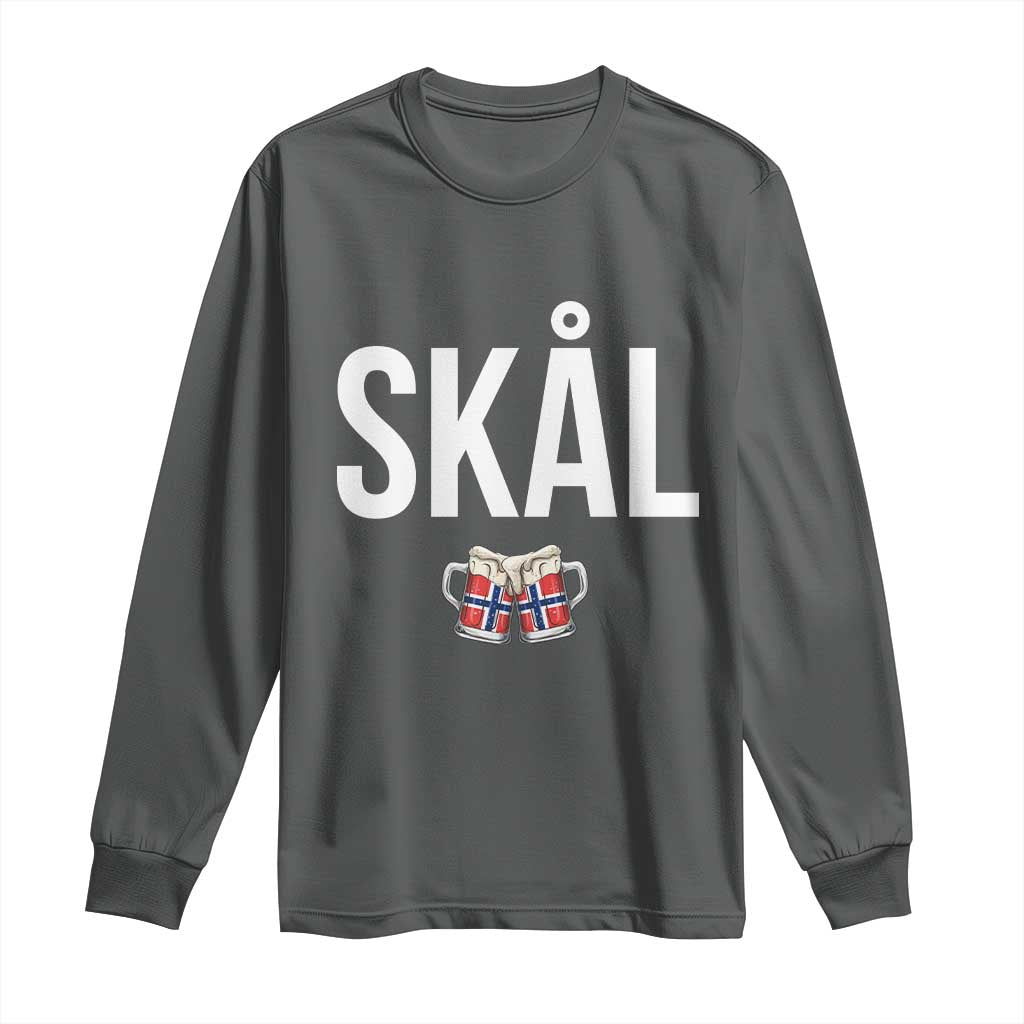 Skål Cheers in Norwegian Norway Long Sleeve Shirt Funny Drinking Beer Norwegian Scandinavian TS14 Dark Heather Print Your Wear