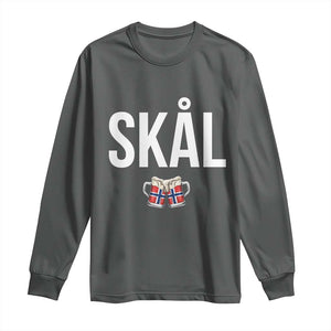 Skål Cheers in Norwegian Norway Long Sleeve Shirt Funny Drinking Beer Norwegian Scandinavian TS14 Dark Heather Print Your Wear