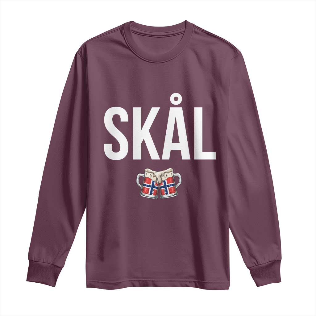 Skål Cheers in Norwegian Norway Long Sleeve Shirt Funny Drinking Beer Norwegian Scandinavian TS14 Maroon Print Your Wear