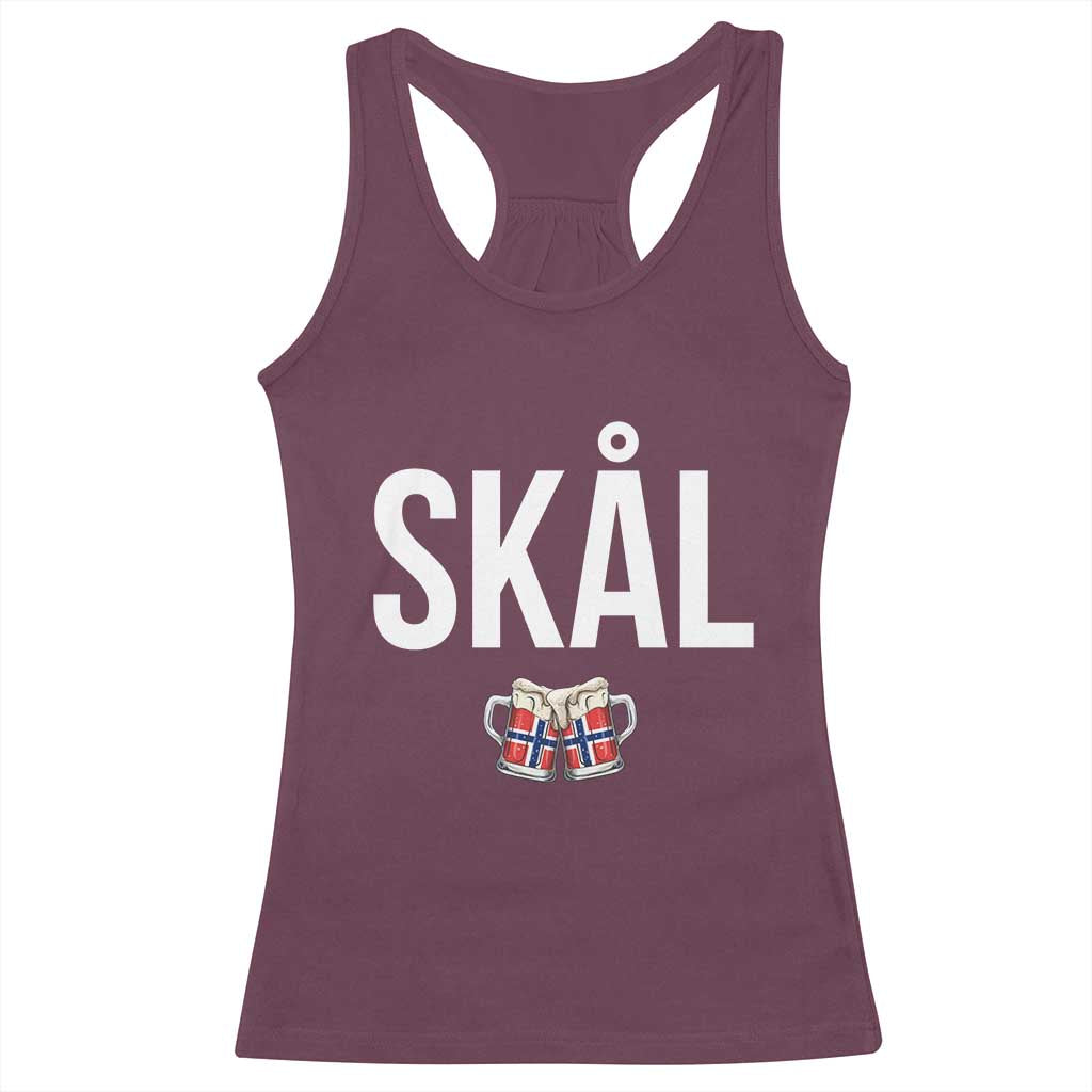 Skål Cheers in Norwegian Norway Racerback Tank Top Funny Drinking Beer Norwegian Scandinavian TS14 Maroon Print Your Wear