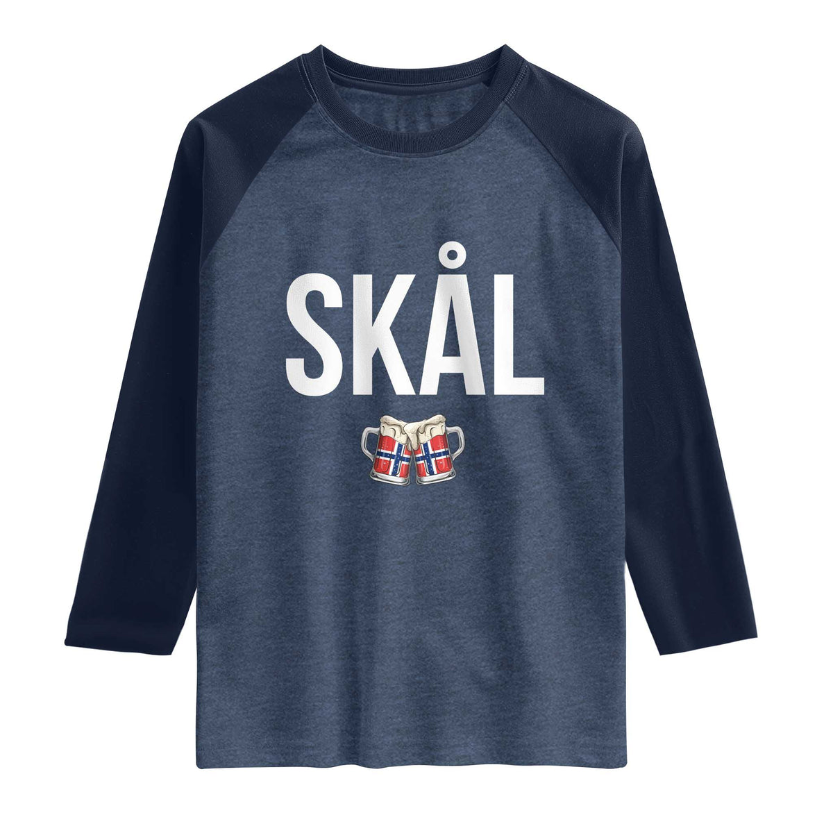 Skål Cheers in Norwegian Norway Raglan Shirt Funny Drinking Beer Norwegian Scandinavian TS14 Heather Denim Navy Print Your Wear
