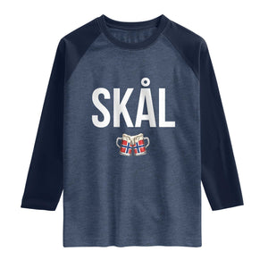 Skål Cheers in Norwegian Norway Raglan Shirt Funny Drinking Beer Norwegian Scandinavian TS14 Heather Denim Navy Print Your Wear