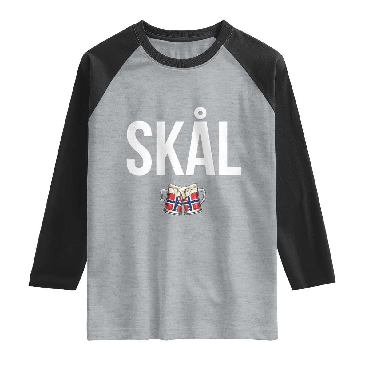 Skål Cheers in Norwegian Norway Raglan Shirt Funny Drinking Beer Norwegian Scandinavian TS14 Heather Gray Black Print Your Wear
