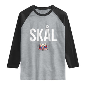 Skål Cheers in Norwegian Norway Raglan Shirt Funny Drinking Beer Norwegian Scandinavian TS14 Heather Gray Black Print Your Wear