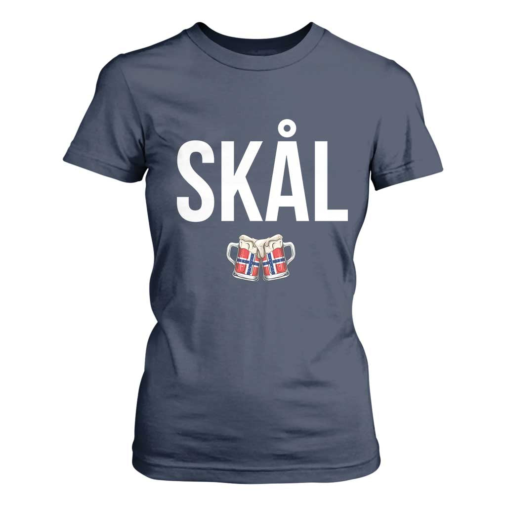 Skål Cheers in Norwegian Norway T Shirt For Women Funny Drinking Beer Norwegian Scandinavian TS14 Navy Print Your Wear